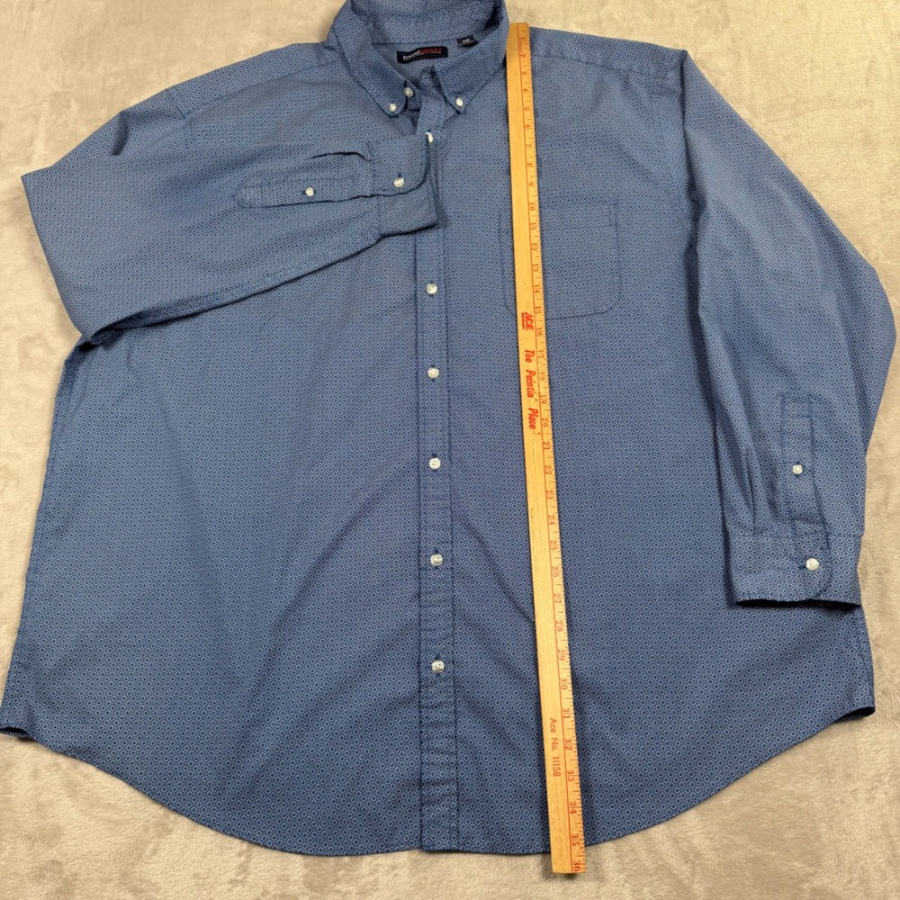 Roundtree & Yorke TravelSmart Button Down 3XB Blue Geometric Long Sleeve Shirt - Picture 3 of 6